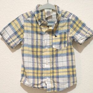 healthtex Yellow Blue White Plaid Short Sleeve Button Down Shirt
